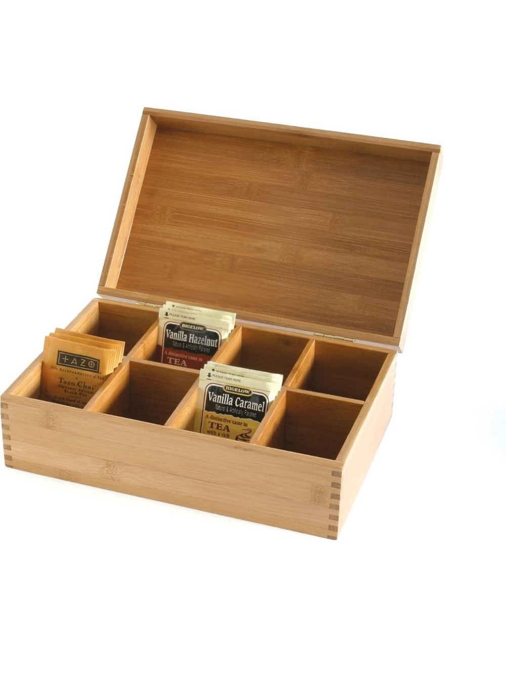 Bamboo 8-Compartment Tea Box Organizer - Natural
